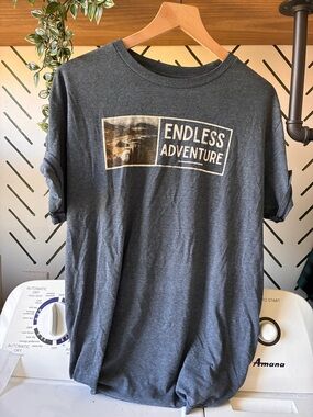 2 piece Adventure Graphic Tees- Gray and heather navy